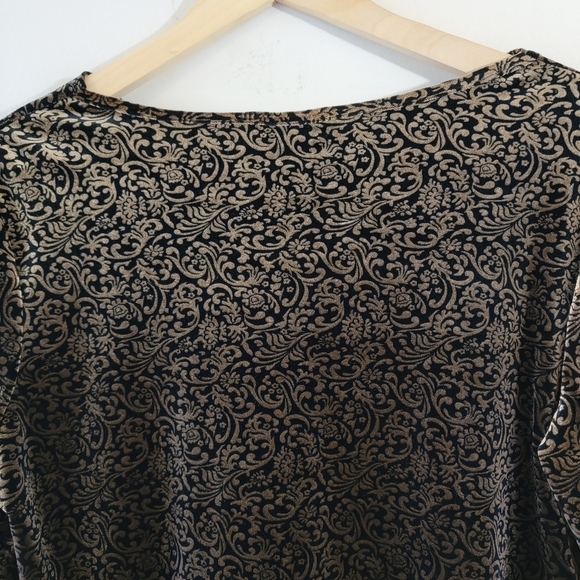 JONDEN Black Tan Paisley Velvet Blouse Sz L Drape Long Sleeve Fall Minimalist - Picture 7 of 11